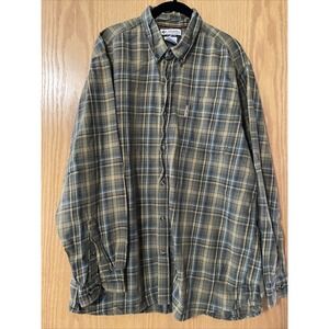 Columbia Shirt Mens Size XLarge Green Plaid Long Sleeve Button up Cotton